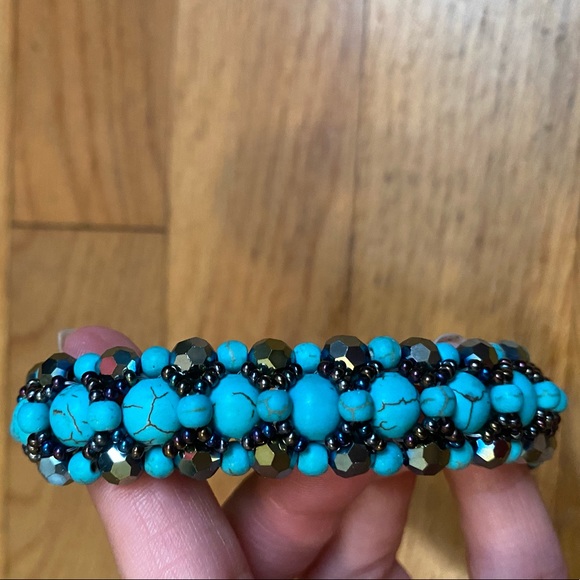 CHUNKY TURQUOISE BEADED SPARKLY BRACELET - Picture 3 of 4